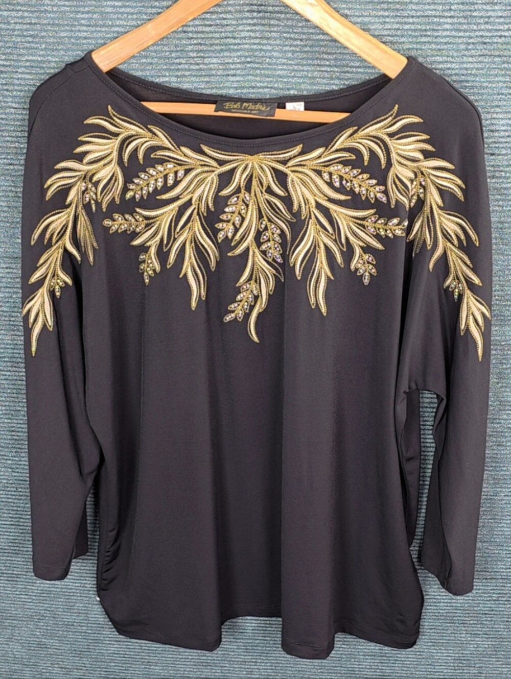 Bob Mackie Wearable Art Long Sleeve Embroidered Blouse